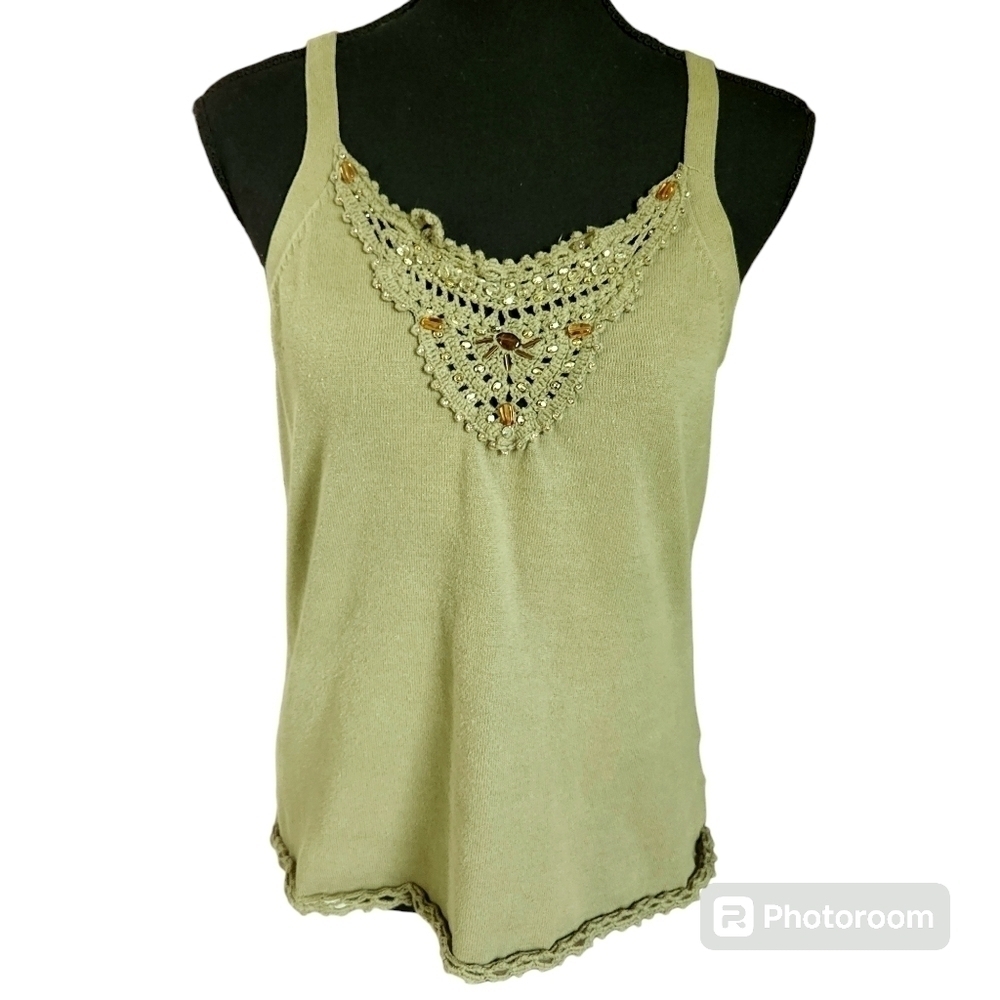 Y2K Beaded Fairycore Boho Crochet Cami sz M